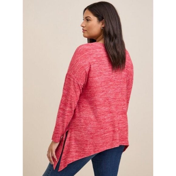 torrid 2 sweater Women Red V Neck Drop Shoulder Shark Bite hem Soft - Picture 2 of 10